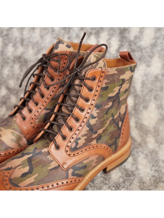 TAFT Handcraft Camo Wingtip Ankle Boots W/Leather Mens Eu 44 US 11 Green Brown main image 12